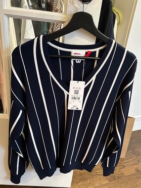 NWT Wilson Women’s Navy Striped V-Neck Golf or Tennis Sweater Size XS